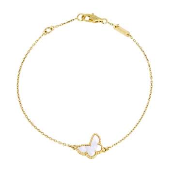 Pre Owned Van Cleef and Arpels Sweet Alhambra Mother of Pearl Butterfly 18K Yellow Gold Bracelet 