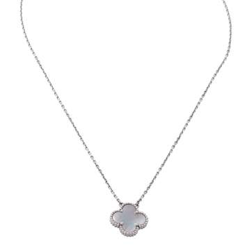 Pre Owned Van Cleef and Arpels Vintage Alhambra Mother of Pearl 18K White Gold Pendant Necklace