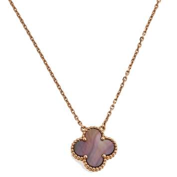 Pre Owned Van Cleef & Arpels Vintage Alhambra Black Mother of Pearl 18K Rose Gold Pendant Necklace