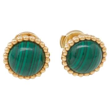 Pre Owned Van Cleef & Arpels Perlée Couleurs Malachite 18K Yellow Gold Stud Earrings