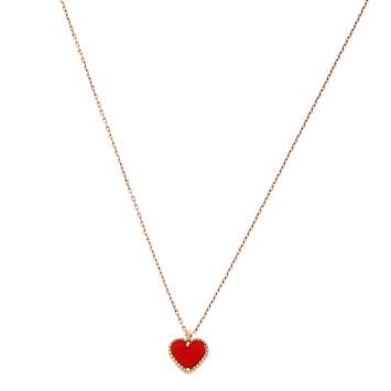 Pre Owned Van Cleef & Arpels Sweet Alhambra Carnelian Heart 18K Rose Gold Pendant Necklace