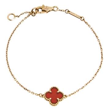 Pre Owned Van Cleef & Arpels Sweet Alhambra Carnelian 18k Rose Gold Bracelet 