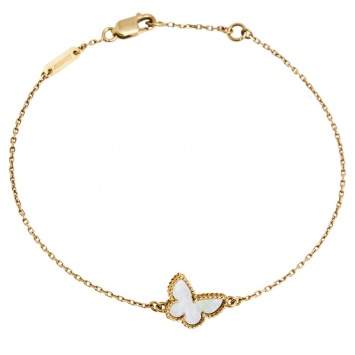 Pre Owned  Van Cleef & Arpels Sweet Alhambra Mother of Pearl Butterfly 18K Yellow Gold Bracelet 