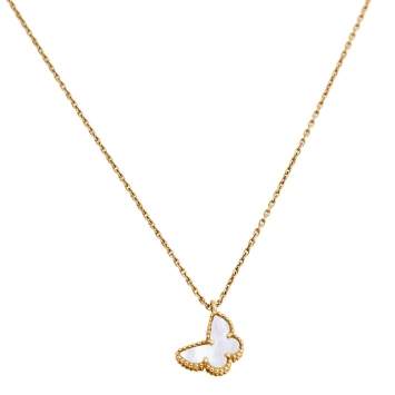 Pre Owned Van Cleef & Arpels Sweet Alhambra Butterfly Mother of Pearl & 18k Yellow Gold Pendant Necklace