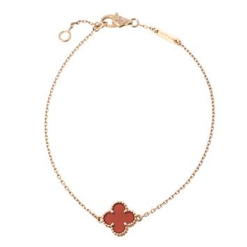 Pre Owned Van Cleef & Arpels Sweet Alhambra Carnelian 18k Rose Gold Bracelet 