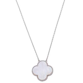 Pre Owned Van Cleef & Arpels Magic Alhambra Mother of Pearl 18k White Gold Pendant Necklace