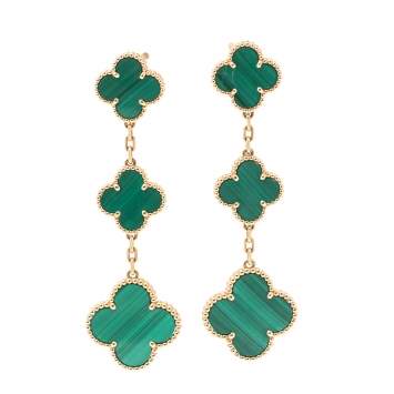 Pre Owned Van Cleef & Arpels Magic Alhambra Malachite 18K Yellow Gold Earrings 