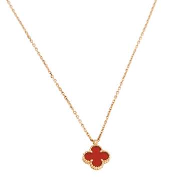 Pre Owned Van Cleef & Arpels Sweet Alhambra Carnelian 18K Rose Gold Pendant Necklace