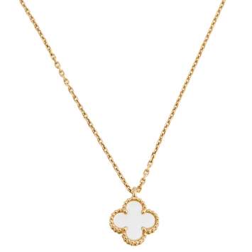 Pre Owned Van Cleef & Arpels Sweet Alhambra Mother of Pearl 18K Yellow Gold Pendant Necklace