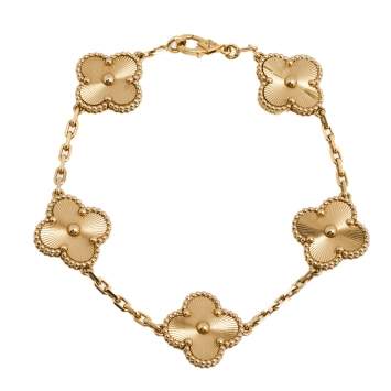 Pre Owned Van Cleef & Arpels Vintage Alhambra 18K Yellow Gold 5 Motif Station Bracelet
