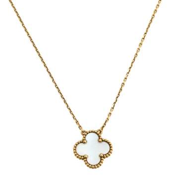 Pre Owned Van Cleef & Arpels Vintage Alhambra Mother of Pearl 18K Yellow Gold Pendant Necklace