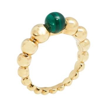 Pre Owned Van Cleef & Arpels Perlée Couleurs Variation Malachite 18K Yellow Gold Ring Size 51