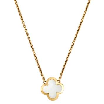Pre Owned Van Cleef & Arpels Pure Alhambra Mother of Pearl 18K Yellow Gold Pendant Necklace