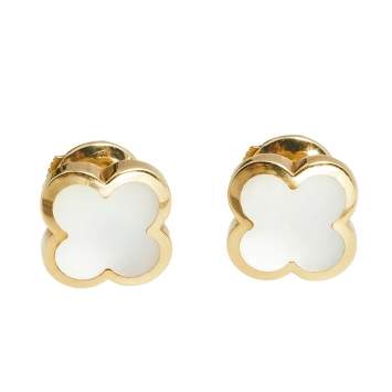 Pre Owned Van Cleef & Arpels Pure Alhambra Mother of Pearl 18K Yellow Gold Stud Earrings
