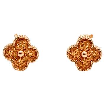 Pre Owned Van Cleef & Arpels Vintage Alhambra Textured 18K Rose Gold Stud Earrings