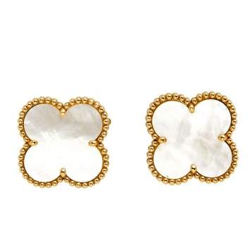 Pre Owned Van Cleef & Arpels Magic Alhambra Mother of Pearl 18K Yellow Gold Stud Earrings