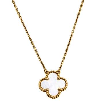 Pre Owned Van Cleef & Arpels Vintage Alhambra Mother of Pearl 18K Yellow Gold Pendant Necklace