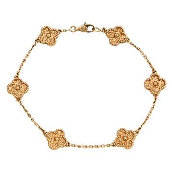 Pre Owned Van Cleef & Arpels Sweet Alhambra 18k Rose Gold Textured Station Bracelet