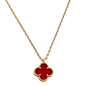 Pre Owned Van Cleef & Arpels Sweet Alhambra Carnelian 18K Rose Gold Pendant Necklace