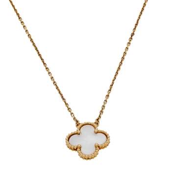 Pre Owned Van Cleef & Arpels Vintage Alhambra Mother of Pearl 18k Yellow Gold Necklace