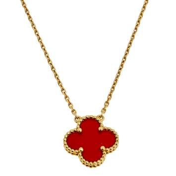 Pre Owned Van Cleef & Arpels Vintage Alhambra Carnelian Heart 18K Yellow Gold Necklace