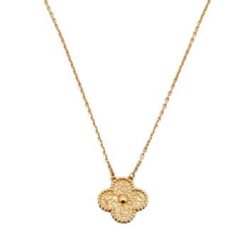 Pre Owned Van Cleef & Arpels Vintage Alhambra Textured 18k Yellow Gold Pendant Necklace