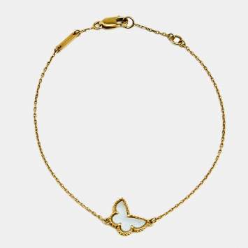 Pre Owned Van Cleef & Arpels Sweet Alhambra Mother of Pearl Butterfly 18K Yellow Gold Bracelet