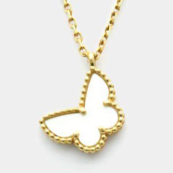 Pre Owned Van Cleef & Arpels Sweet Alhambra Butterfly 18K Yellow Gold Mother of Pearl Necklace
