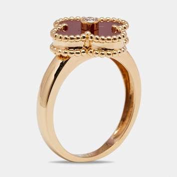 Pre Owned Van Cleef & Arpels Vintage Alhambra Carnelian 18k Yellow Gold Ring Size 54