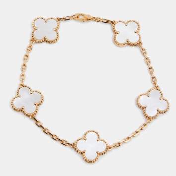Pre Owned Van Cleef & Arpels Vintage Alhambra Mother of Pearl 18K Yellow Gold 5 Motif Bracelet