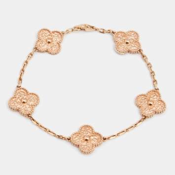 Pre Owned Van Cleef & Arpels Vintage Alhambra 18k Rose Gold Textured Station Bracelet