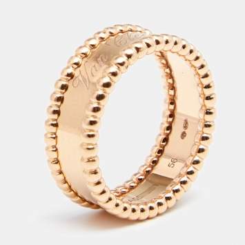 Pre Owned Van Cleef & Arpels Perlée Signature 18K Rose Gold Band Ring Size 56