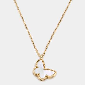 Pre Owned Van Cleef & Arpels Sweet Alhambra Butterfly Mother of Pearl 18k Yellow Gold Necklace