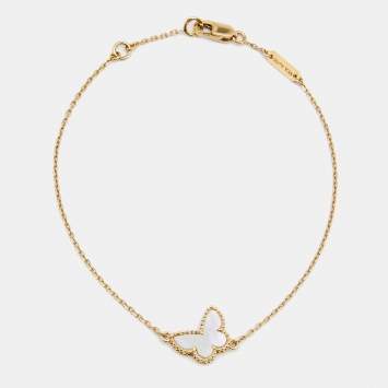 Pre Owned Van Cleef & Arpels Sweet Alhambra Butterfly Mother of Pearl 18k Yellow Gold Link Bracelet