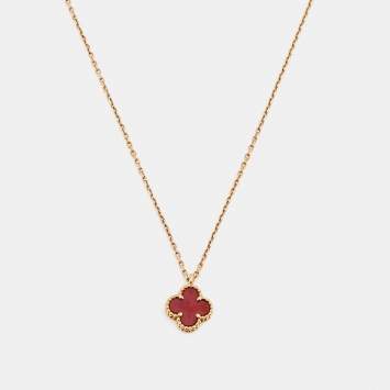Pre Owned Van Cleef & Arpels Sweet Alhambra Carnelian 18k Rose Gold Pendant Necklace