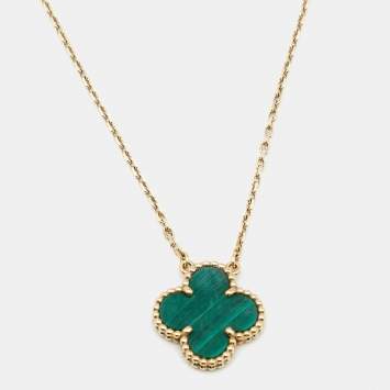 Pre Owned Van Cleef & Arpels Vintage Alhambra Malachite 18k Yellow Gold Necklace