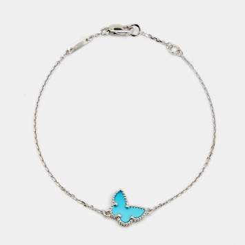 Pre Owned Van Cleef & Arpels Sweet Alhambra Butterfly Turquoise 18k White Gold Bracelet