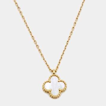Pre Owned Van Cleef & Arpels Sweet Alhambra Mother of Pearl 18k Yellow Gold Pendant Necklace