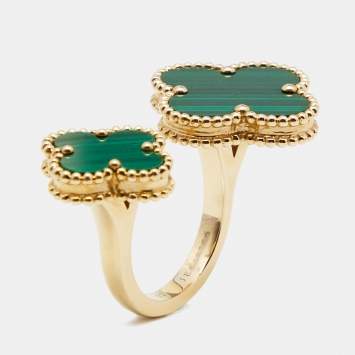 Pre Owned Van Cleef & Arpels Magic Alhambra Between the Fingers Malachite 18k Yellow Gold Ring Size 52