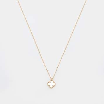 Pre Owned Van Cleef & Arpels Sweet Alhambra Mother of Pearl 18k Yellow Gold Pendant Necklace