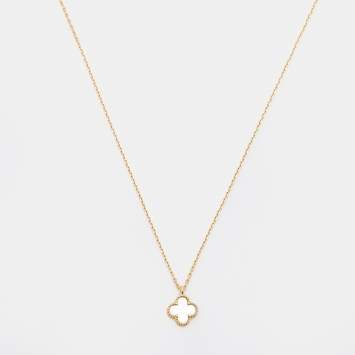 Pre Owned Van Cleef & Arpels Sweet Alhambra Mother of Pearl 18k Yellow Gold Pendant Necklace