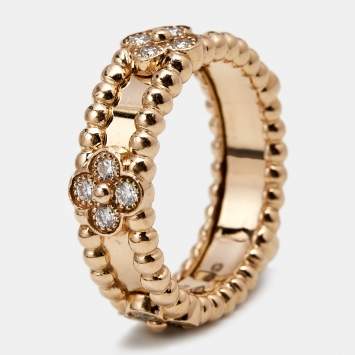 Pre Owned Van Cleef & Arpels Perlee Sweet Clovers Diamond 18K Rose Gold Band Ring 49