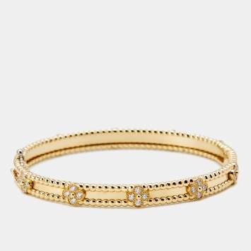 Pre Owned Van Cleef & Arpels Perlée Sweet Clovers Diamonds 18k Yellow Gold Medium Model Bracelet S