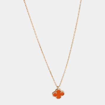 Pre Owned Van Cleef & Arpels Sweet Alhambra Carnelian Pendant in 18K Rose Gold