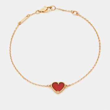 Pre Owned Van Cleef & Arpels Sweet Alhambra Heart Carnelian 18k Rose Gold Bracelet