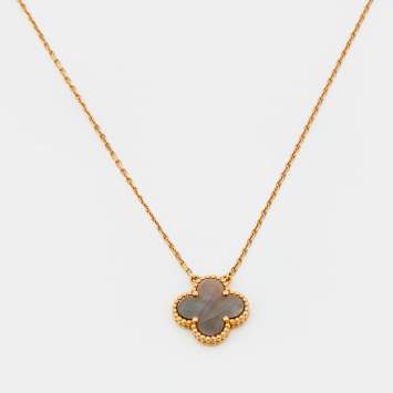 Pre Owned Van Cleef & Arpels Vintage Alhambra Gray Mother of Pearl 18k Rose Gold Necklace