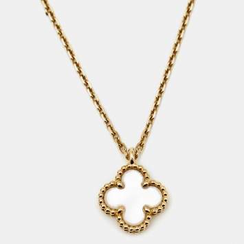 Pre Owned Van Cleef & Arpels Sweet Alhambra Mother of Pearl 18k Yellow Gold Pendant Necklace