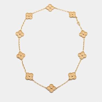 Pre Owned Van Cleef & Arpels Vintage Alhambra Textured 18k Rose Gold 10 Motif Station Necklace