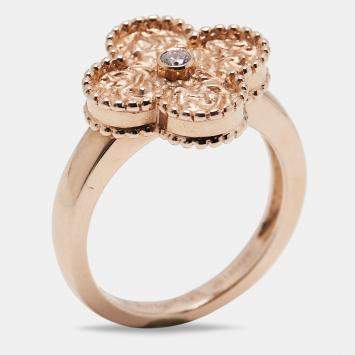 Pre Owned Van Cleef & Arpels Vintage Alhambra Diamond 18k Rose Gold Ring Size 52