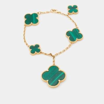 Pre Owned Van Cleef & Arpels Magic Alhambra Malachite 18k Yellow Gold Bracelet